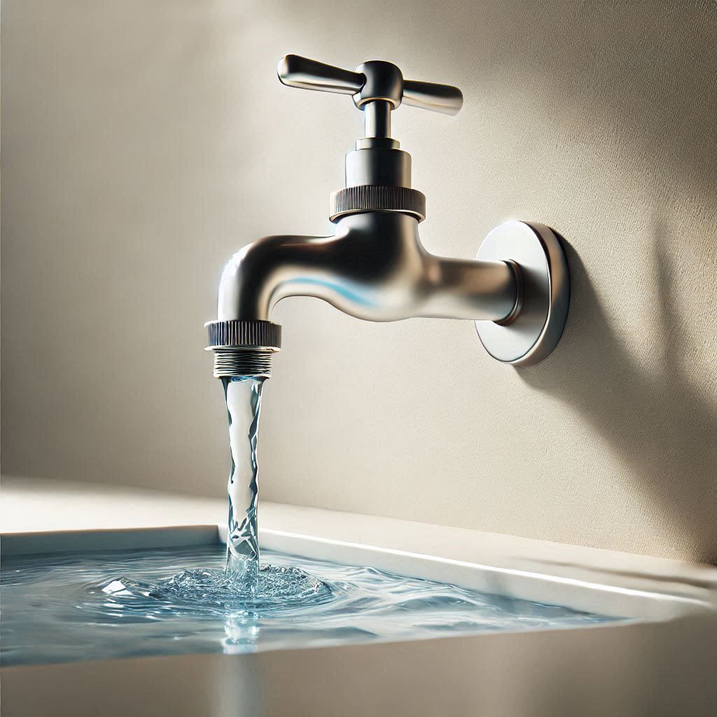 Wasserhahn aus dem Wasser in ein Waschbecken läuft