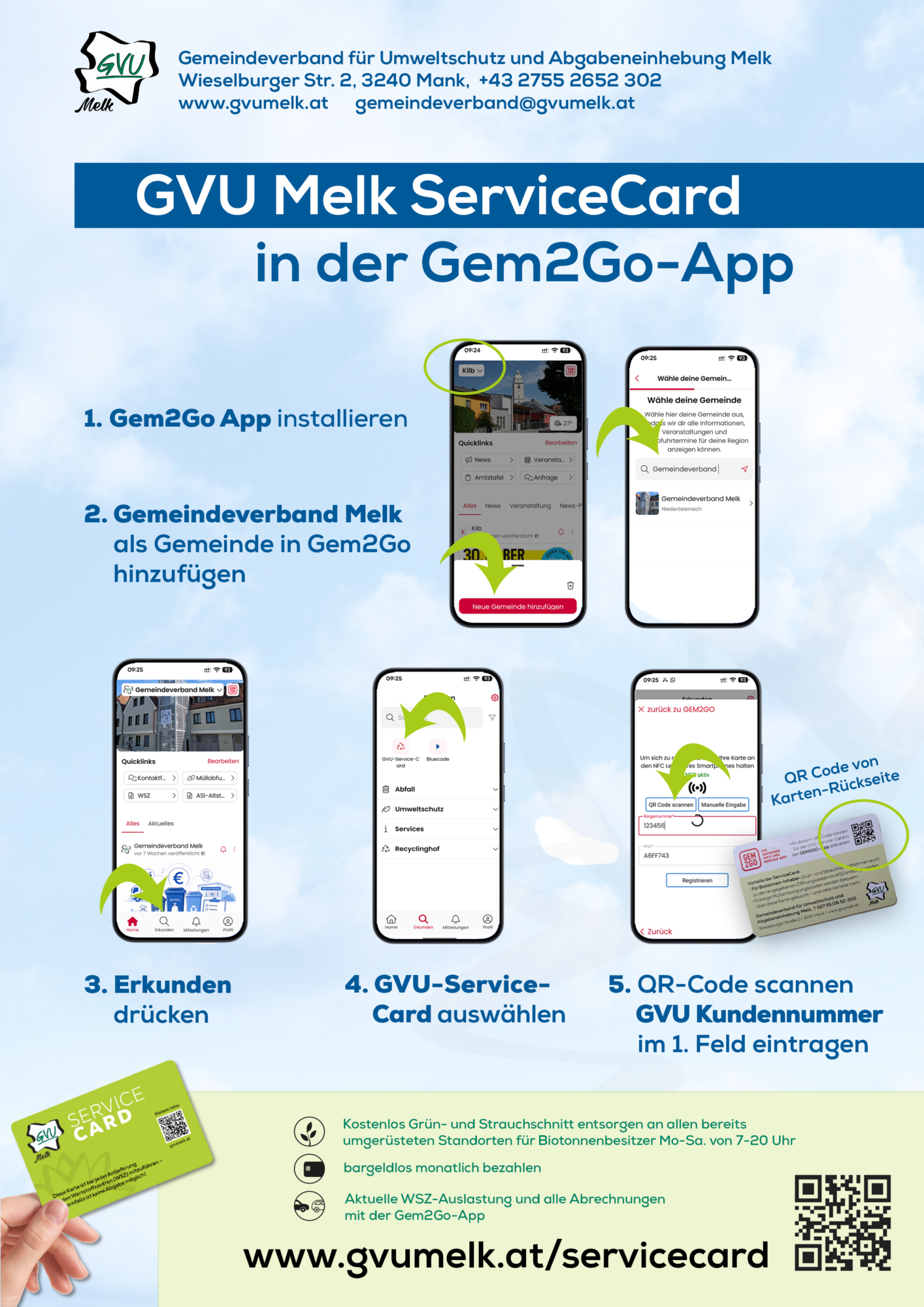Anleitung zur Verkn&uuml;pfung der GVU Melk ServiceCard mit der  Gem2Go-App